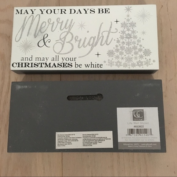 🎁Wood Decor White/Silver glitter “Merry & Bright” - Picture 2 of 3